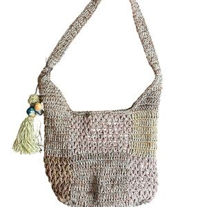 Sun and Sand Lined Woven Neutral Multi-Tone Beach Tote